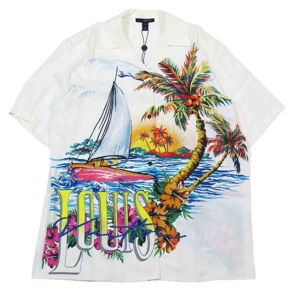 Louis Vuitton Sunset Sailboat Open Collar Shirt Blouse Short Sleeve Top White 36