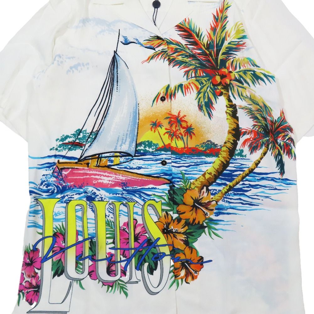 Louis Vuitton Sunset Sailboat Open Collar Shirt Blouse Short Sleeve Top White 36 — view 4