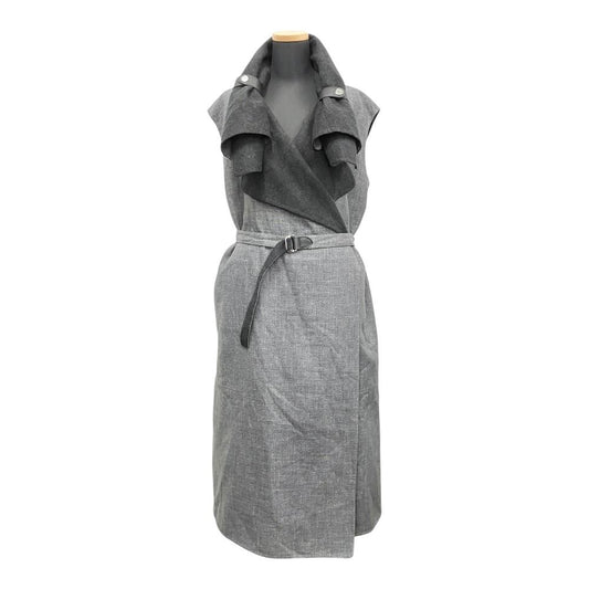 Hermes Cashmere Double Face Wrap Coat Sleeveless Long Gilet Vest Gray 34