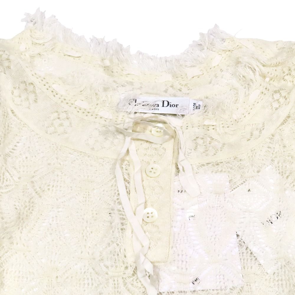Dior Clochette Lace Fringe Blouse Short Length Shirt Top White 34 — view 3