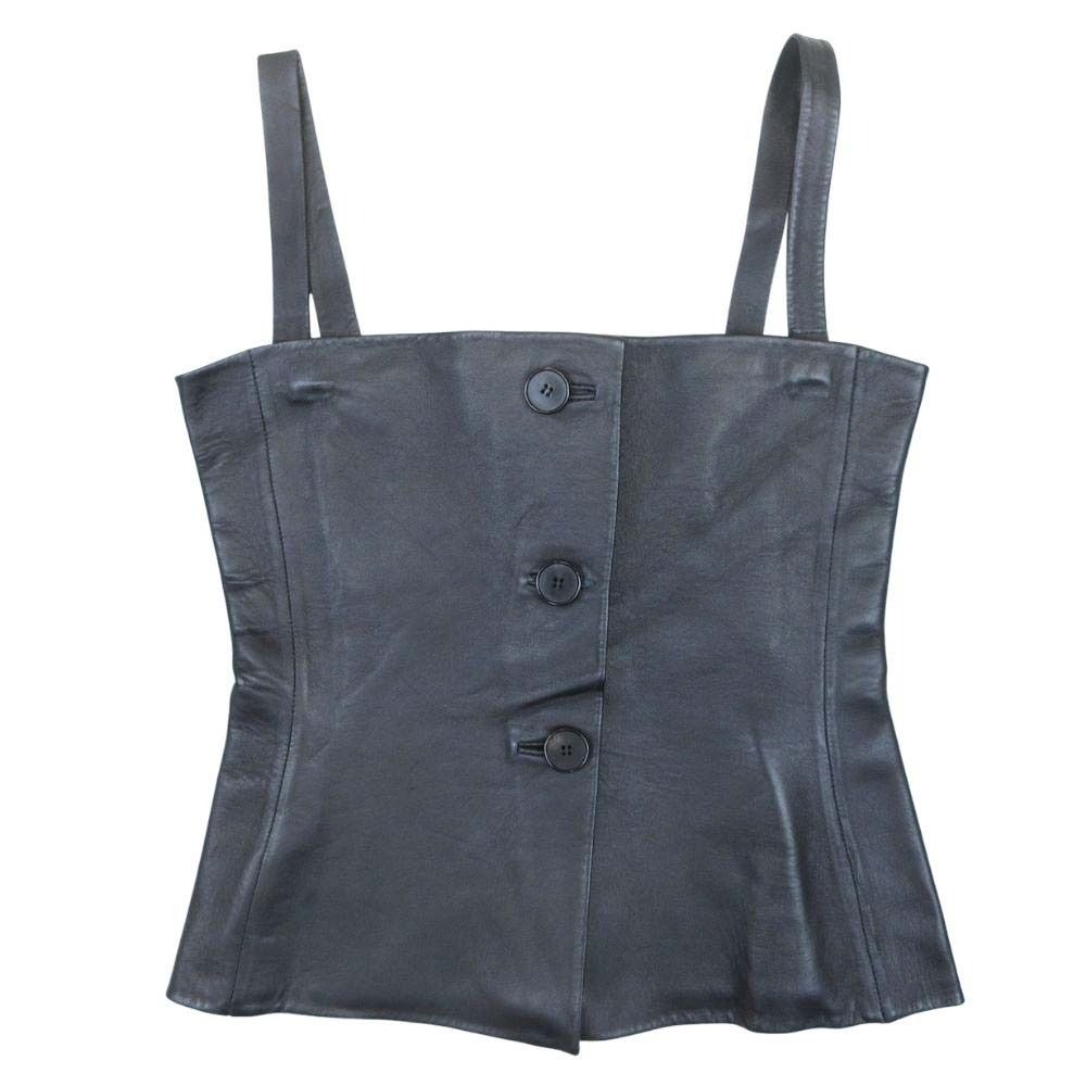 Dior Sheepskin Bustier 2-Way Sleeveless Bare Top Lambskin Black 36