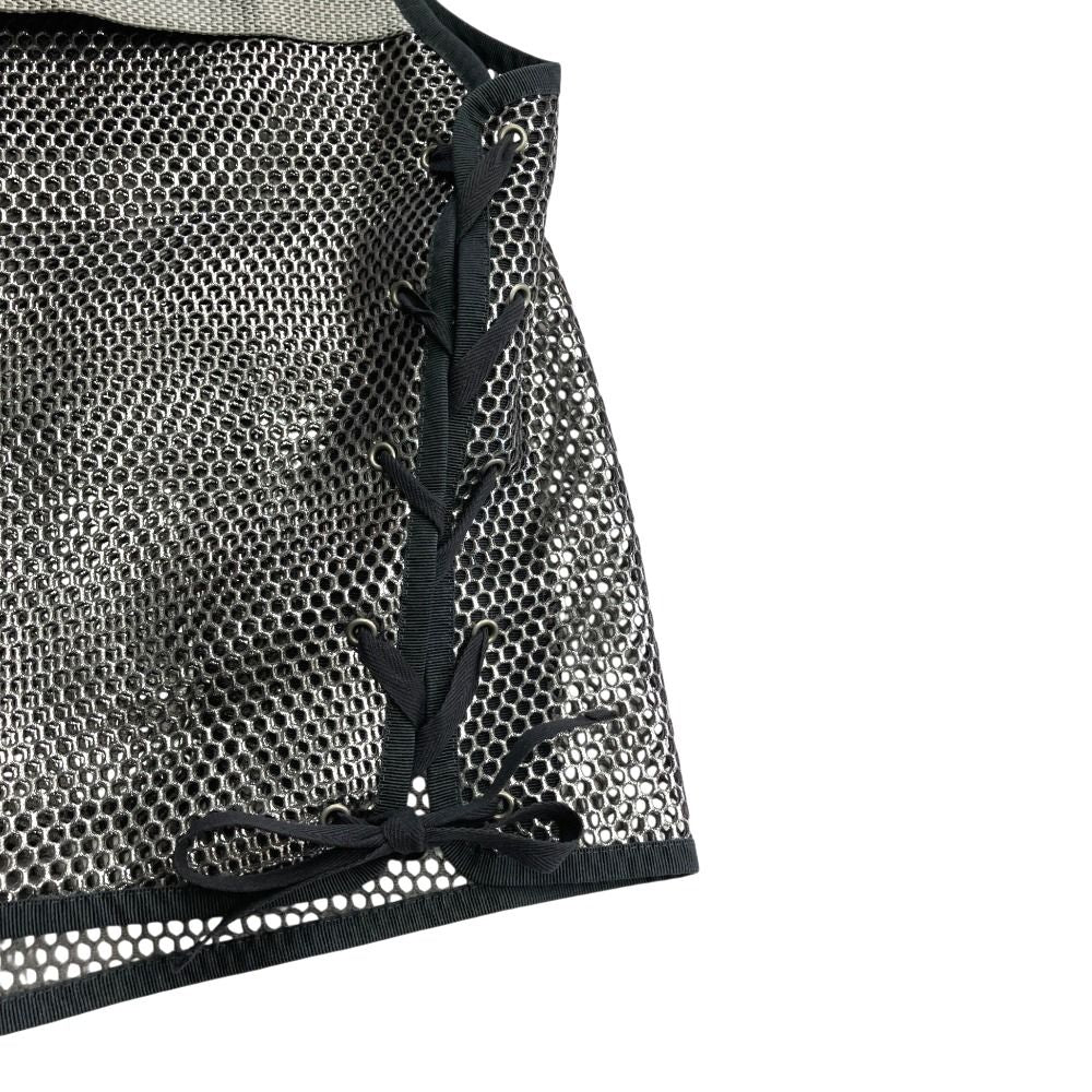 Dior Metallic Utility Mesh Vest Sleeveless Top Logo Silver M — view 7