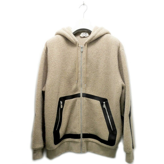 Hermes Zip Up Hoodie L Beige Wool