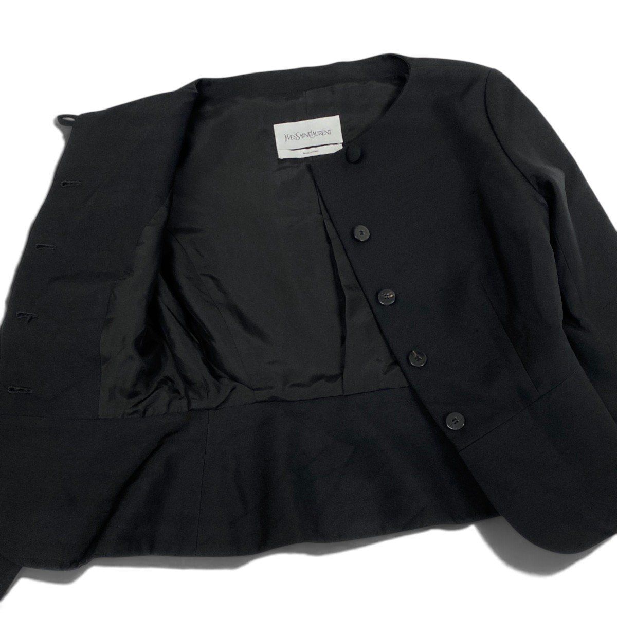 Saint Laurent Collarless Jacket Black Silk — view 3