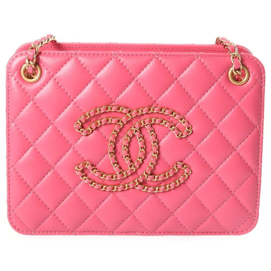 Chanel Quilted CC Logo Chain Shoulder Bag Pink Lambskin Gold