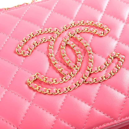 Chanel Quilted CC Logo Chain Shoulder Bag Pink Lambskin Gold — view 6