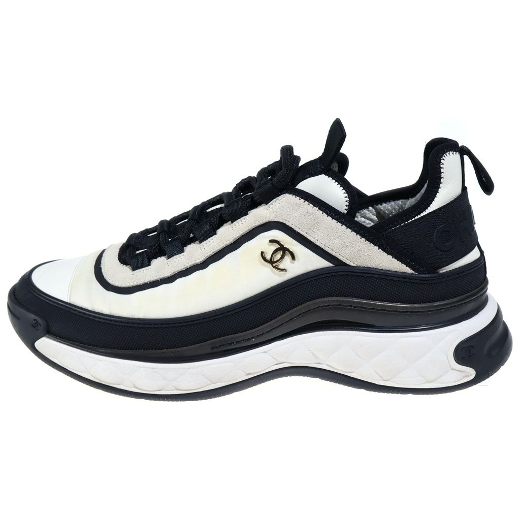 Chanel CC Logo Fabric Low-Top Sneakers White