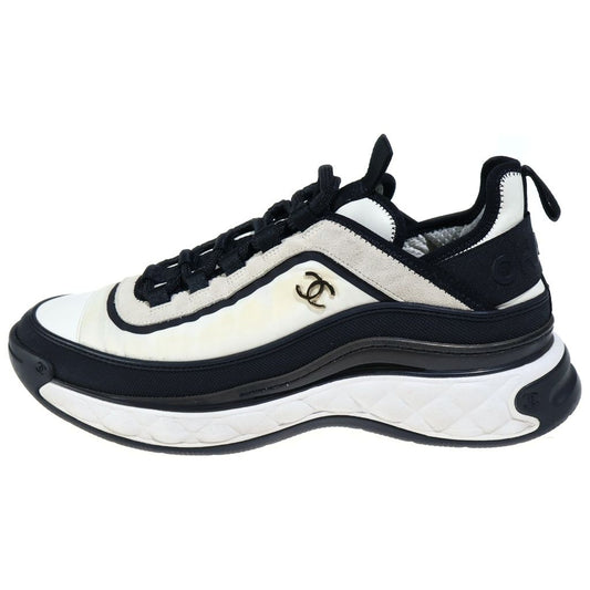 Chanel CC Logo Fabric Low-Top Sneakers White