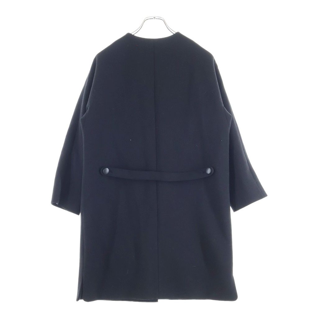 Balenciaga Collarless Wool Long Coat Black — view 2