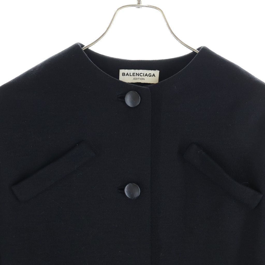 Balenciaga Collarless Wool Long Coat Black — view 3