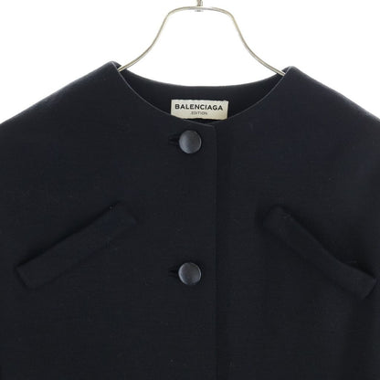 Balenciaga Collarless Wool Long Coat Black — view 3