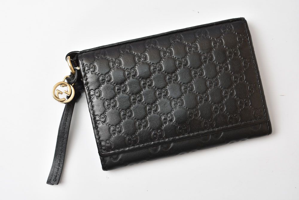 Gucci Card Case Coin Purse Mini Wallet Micro Guccissima Leather Black — view 2
