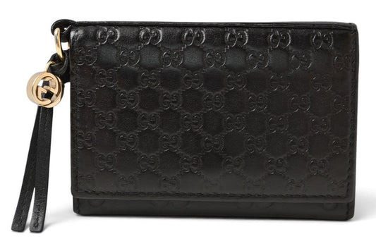 Gucci Card Case Coin Purse Mini Wallet Micro Guccissima Leather Black