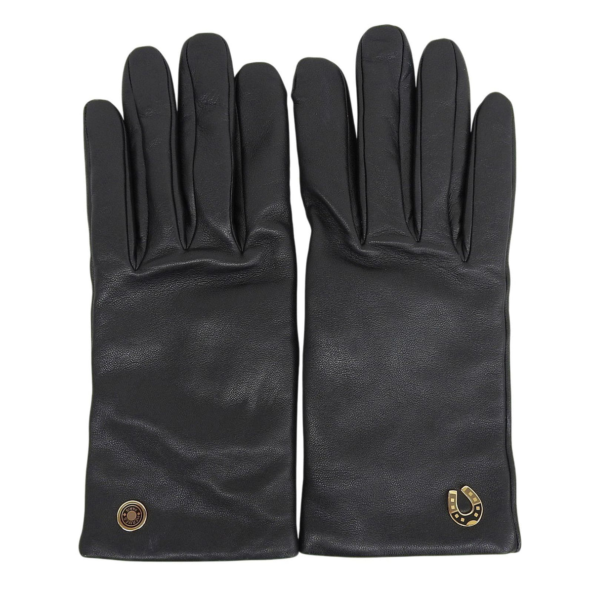Hermes Jump Lambskin Cashmere 100% Sellier Buttons Horse Show Gloves Black 7.5 — view 3