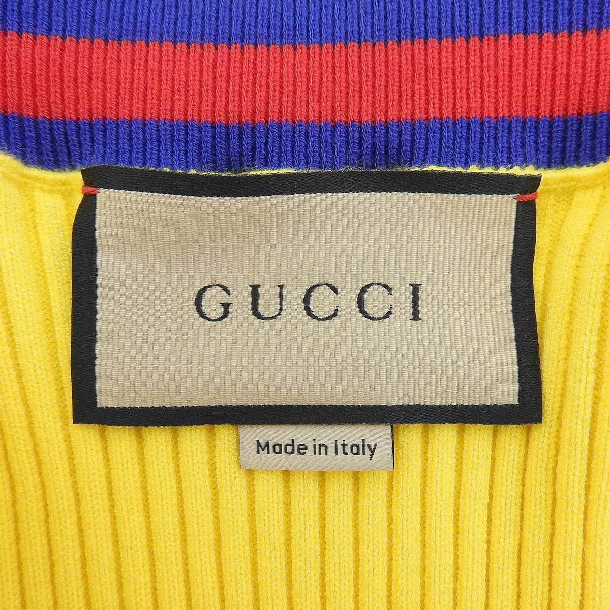 Gucci Web Stripe Cropped Length V-neck Short Sleeve Knit Yellow Blue Red XS — view 4