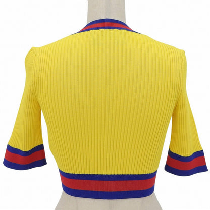 Gucci Web Stripe Cropped Length V-neck Short Sleeve Knit Yellow Blue Red XS — view 2