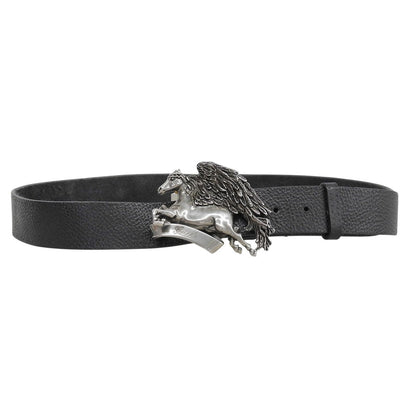 Gucci Pegasus Buckle Leather Belt Black Silver — view 2