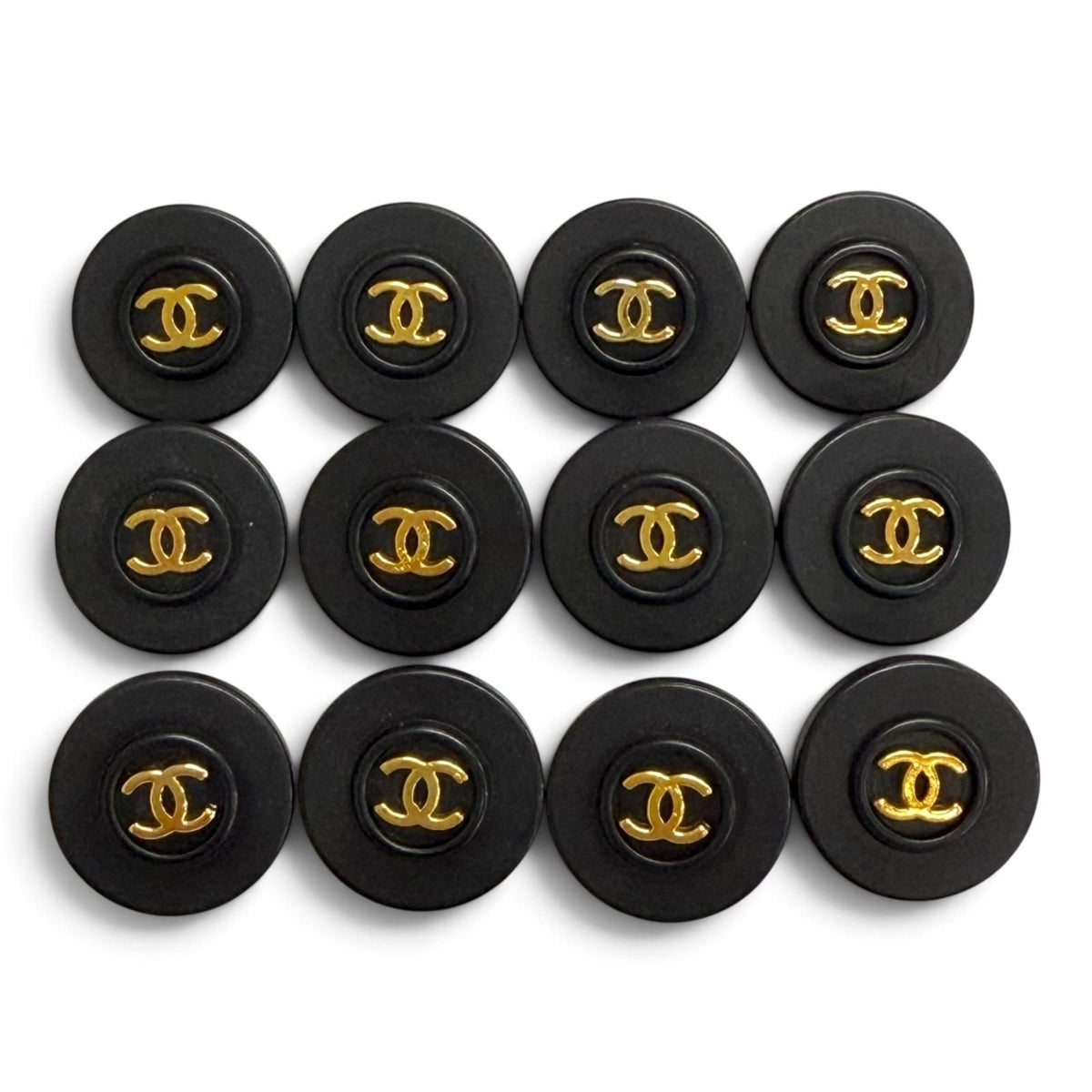 Chanel Vintage CC Logo Round Button 12 Buttons Black Gold Shirt