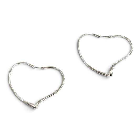 Tiffany & Co Elsa Peretti Open Heart Hoop Earrings Medium 925 Silver