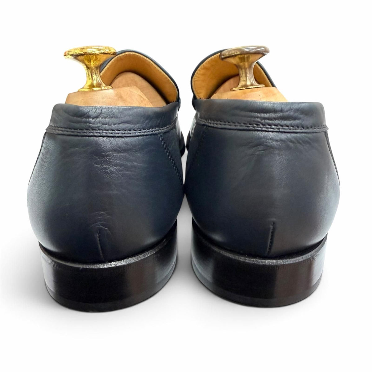 Hermes Leather Silver Constance H Logo Loafers Moccasins Navy — view 4