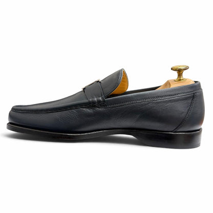 Hermes Leather Silver Constance H Logo Loafers Moccasins Navy — view 6