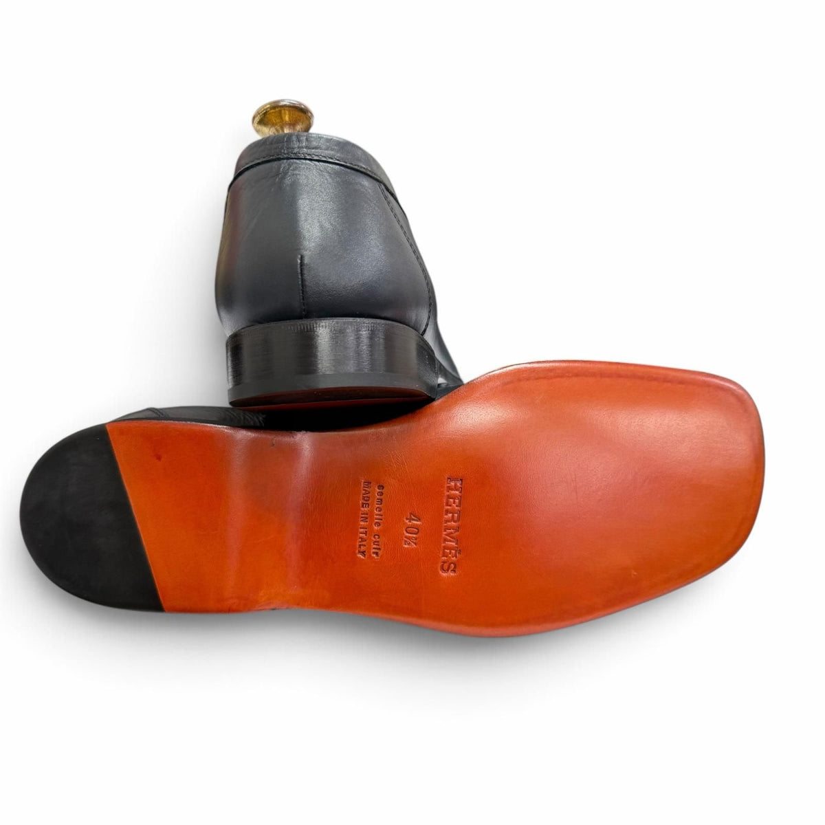 Hermes Leather Silver Constance H Logo Loafers Moccasins Navy — view 5