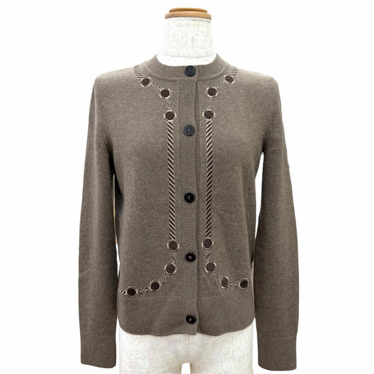 Hermes Les Tambour Taiko Wool Logo Button Long Sleeve Knit Cardigan Brown 34