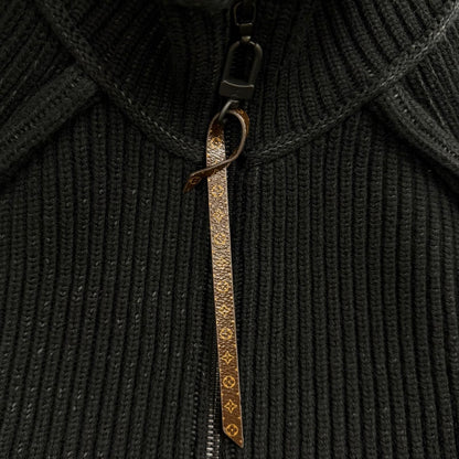 Louis Vuitton Wool Blend Leather Logo Patch Monogram Half Zip Rib Knit Black XS — view 6