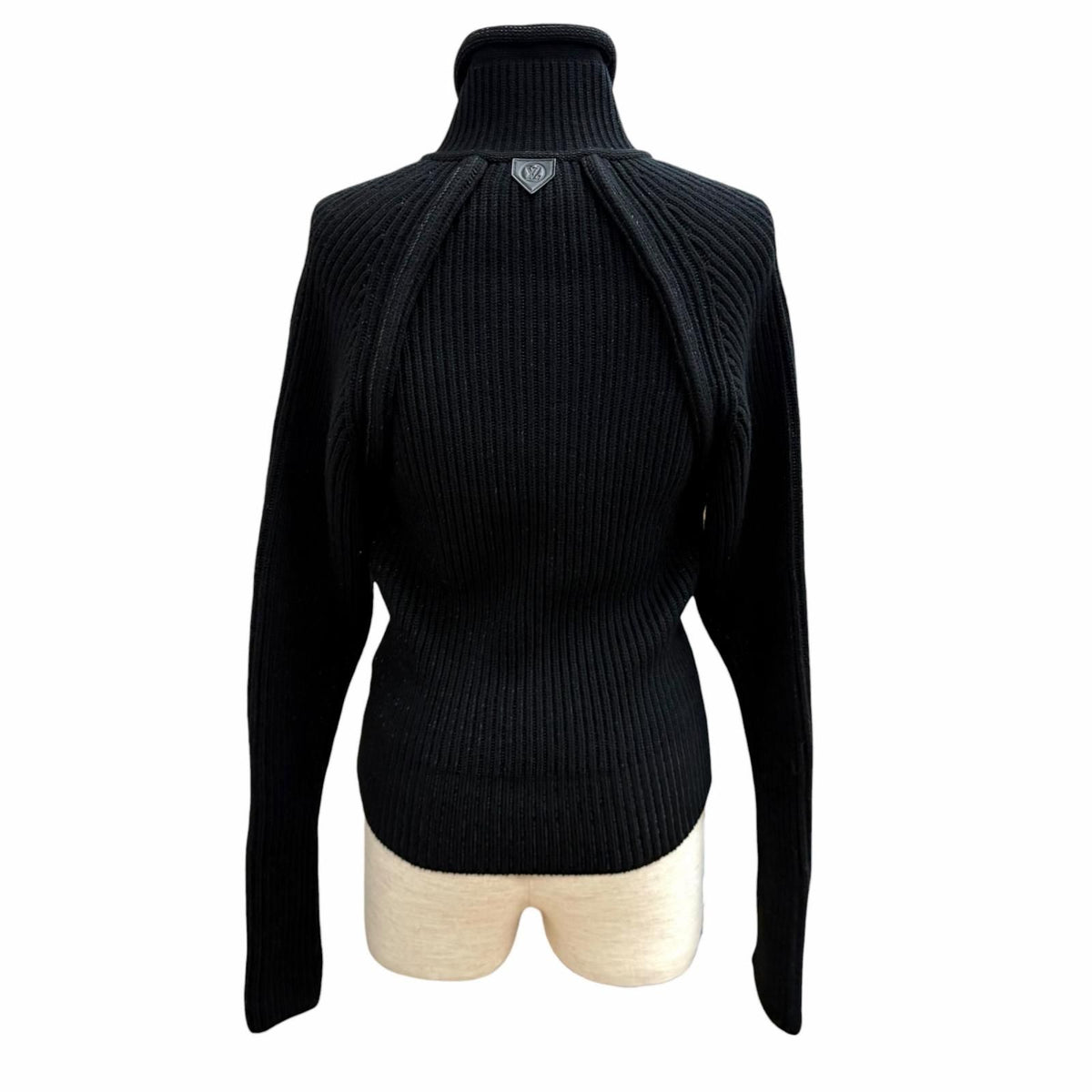 Louis Vuitton Wool Blend Leather Logo Patch Monogram Half Zip Rib Knit Black XS — view 4