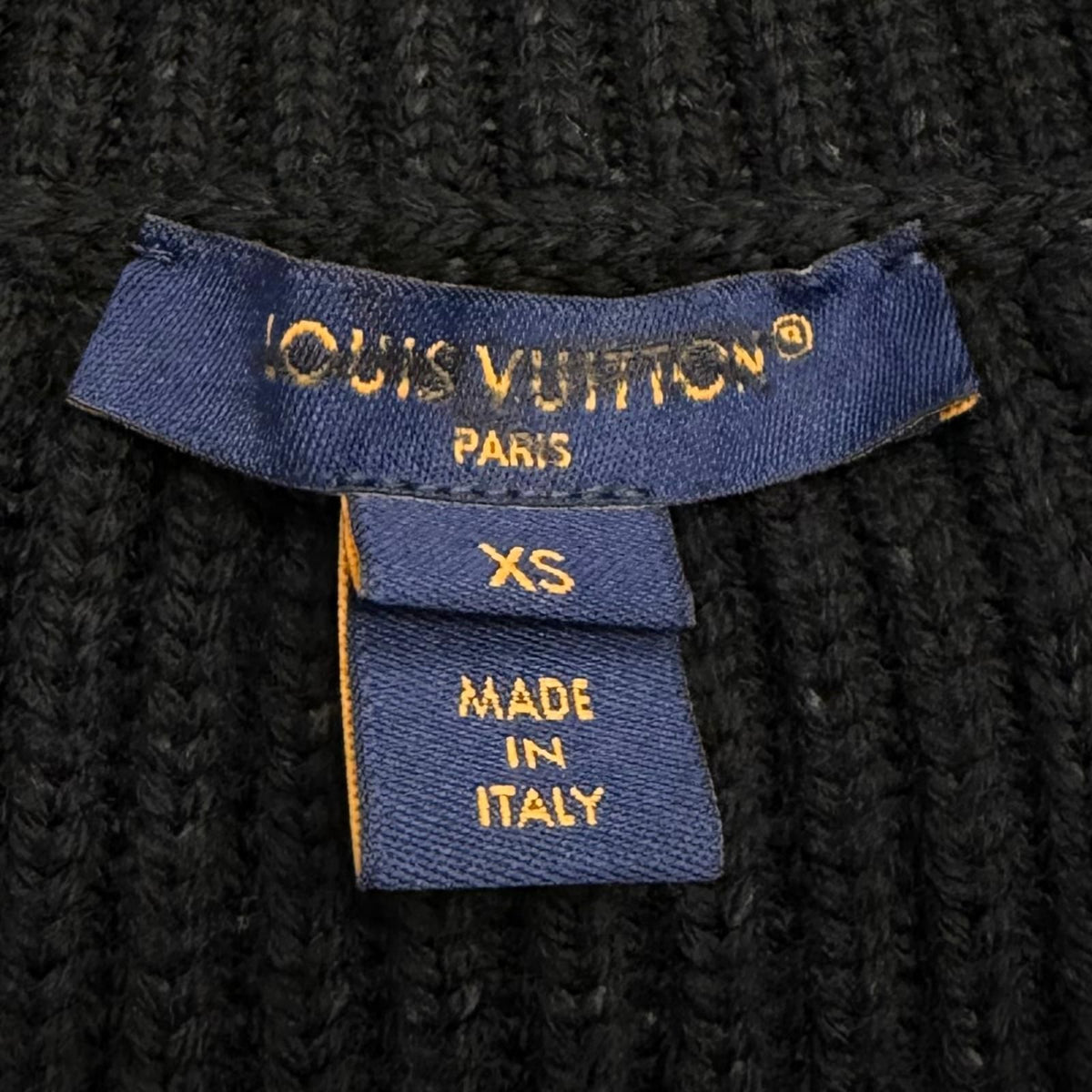 Louis Vuitton Wool Blend Leather Logo Patch Monogram Half Zip Rib Knit Black XS — view 7