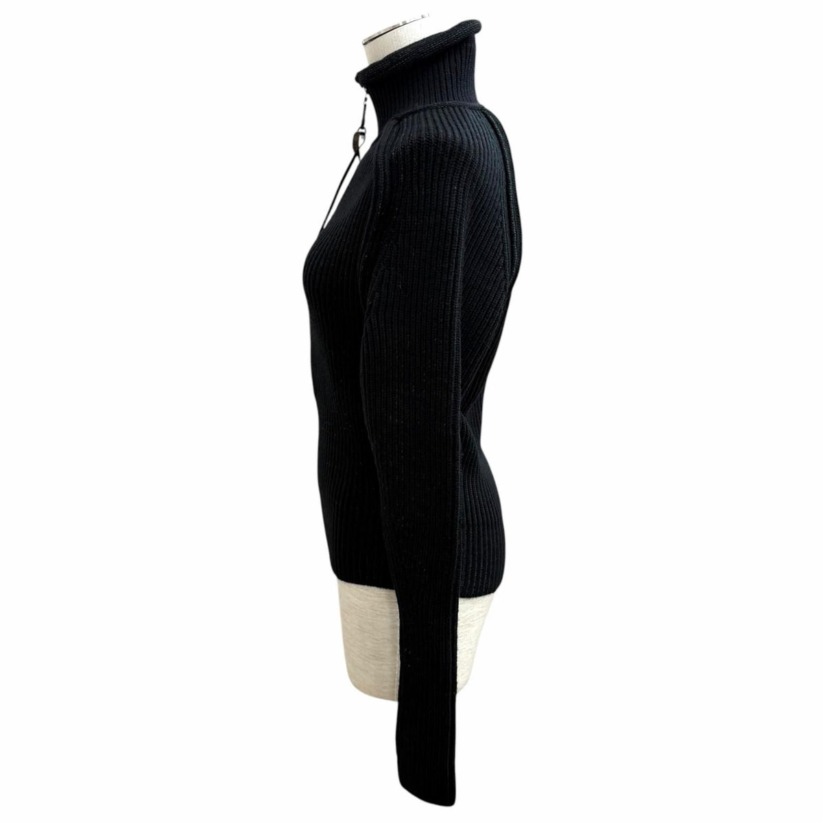 Louis Vuitton Wool Blend Leather Logo Patch Monogram Half Zip Rib Knit Black XS — view 3