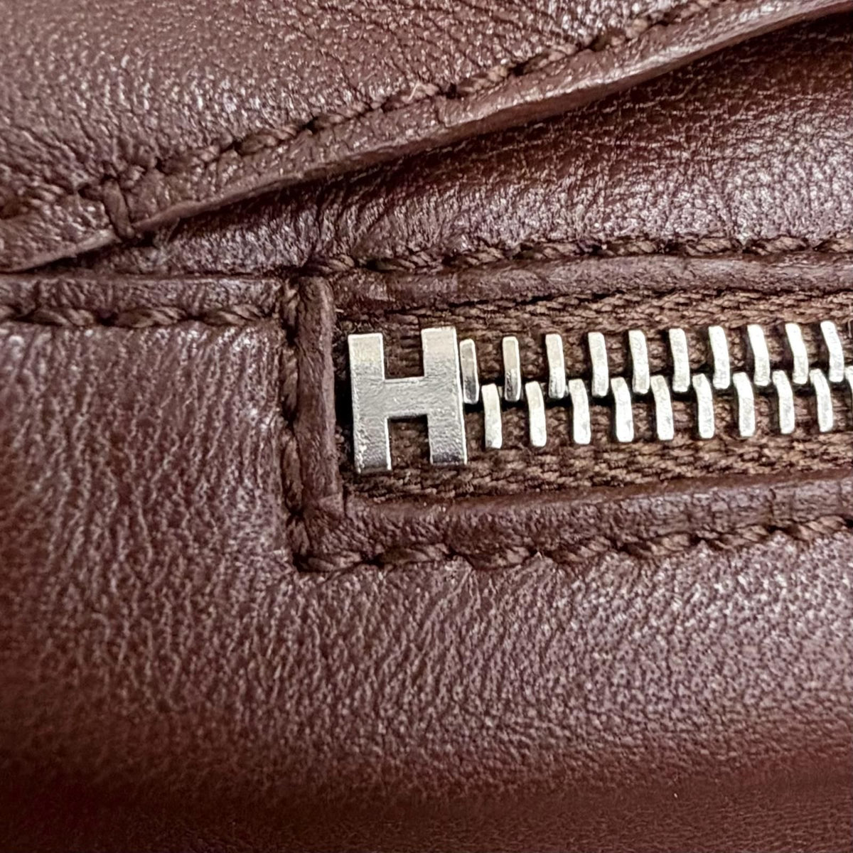 Hermes Silver with Chain Side Zip Lambskin Shorts Dark Brown 36 — view 7