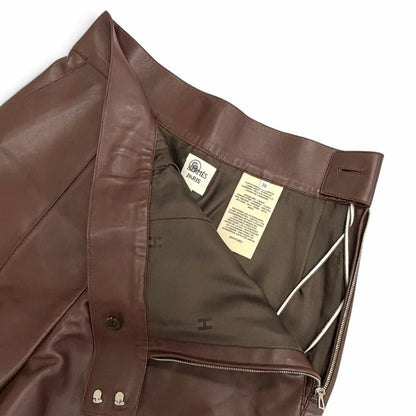 Hermes Silver with Chain Side Zip Lambskin Shorts Dark Brown 36 — view 3
