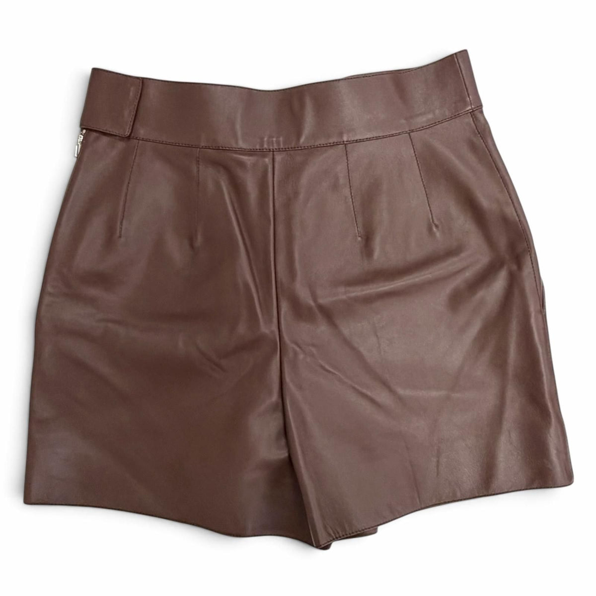 Hermes Silver with Chain Side Zip Lambskin Shorts Dark Brown 36 — view 2