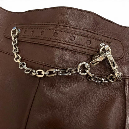 Hermes Silver with Chain Side Zip Lambskin Shorts Dark Brown 36 — view 4
