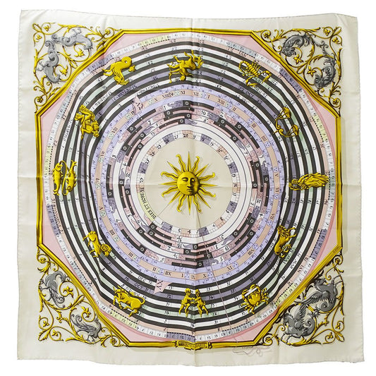 Hermes Scarf Carre 90 Dies Et More Astrology Silk Light Beige Purple Large