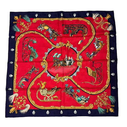 Hermes Carre 90 Plumes Et Grelots Feathers and Bells Scarf Silk Red