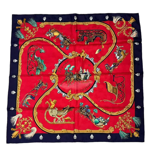 Hermes Carre 90 Plumes Et Grelots Feathers and Bells Scarf Silk Red