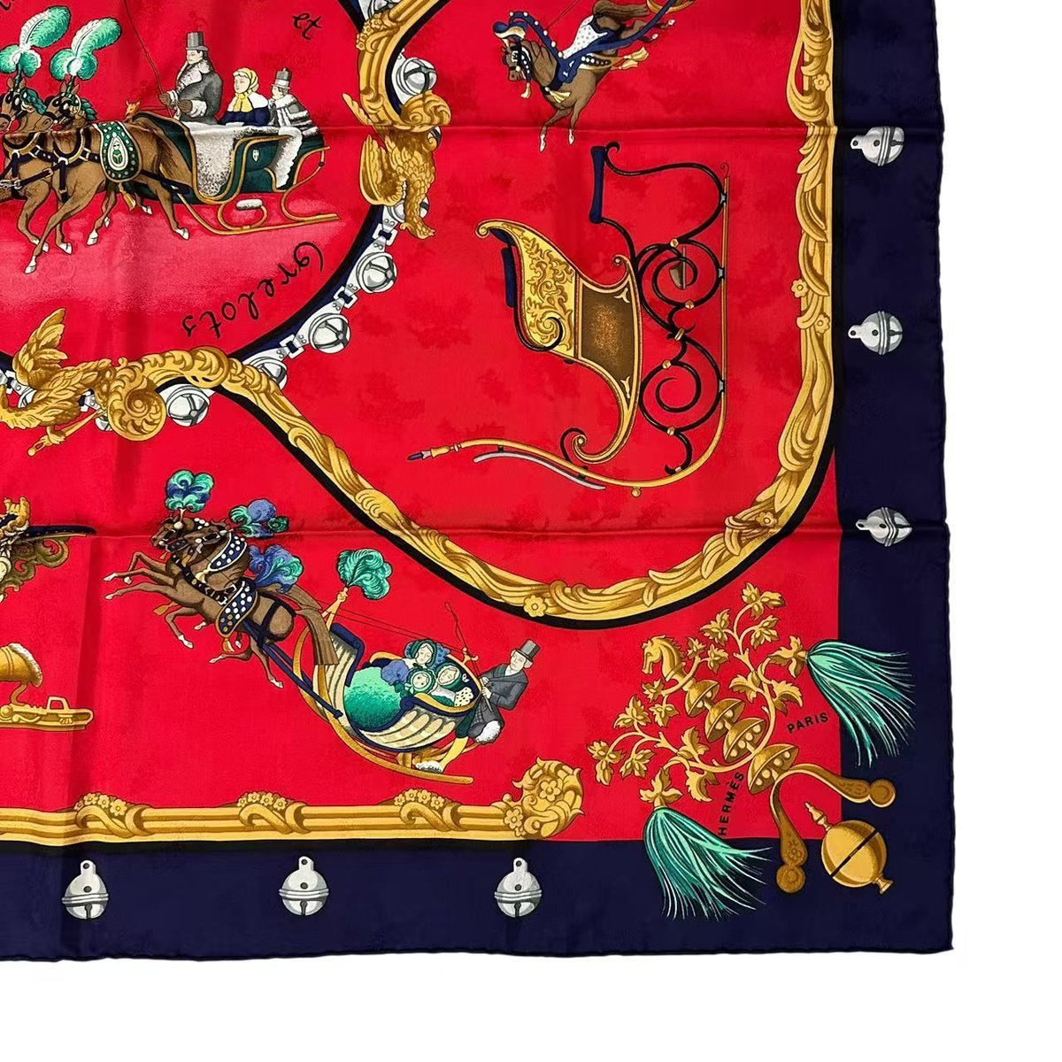 Hermes Carre 90 Plumes Et Grelots Feathers and Bells Scarf Silk Red — view 5