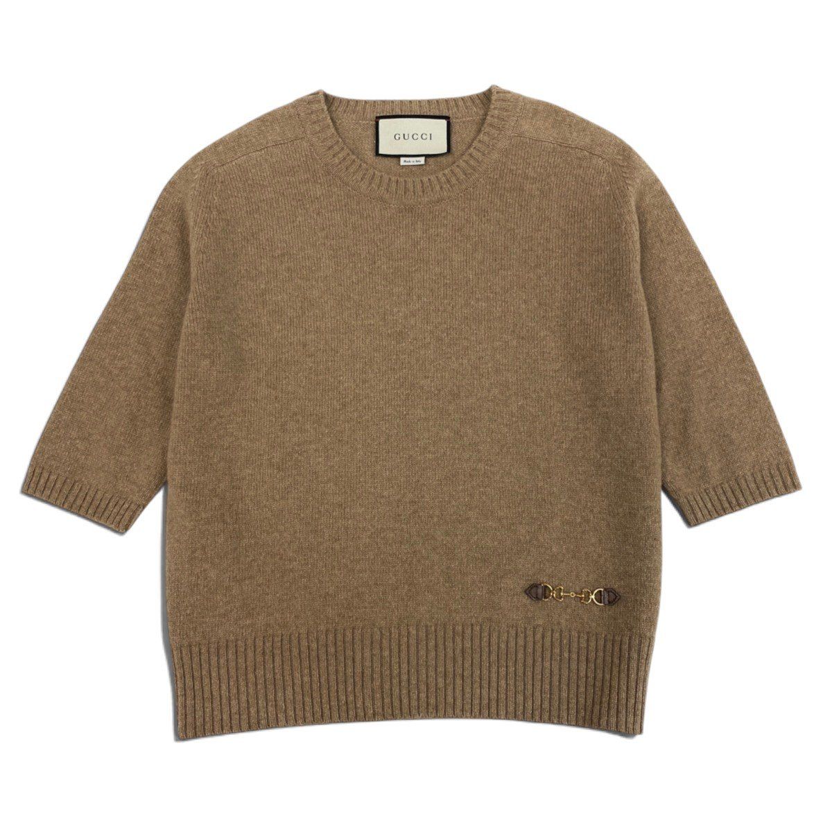 Gucci Cashmere Knit Sweater Horsebit Half Sleeve Beige L — view 2