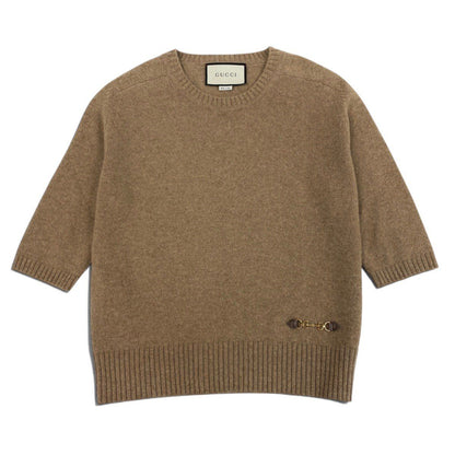 Gucci Cashmere Knit Sweater Horsebit Half Sleeve Beige L — view 2