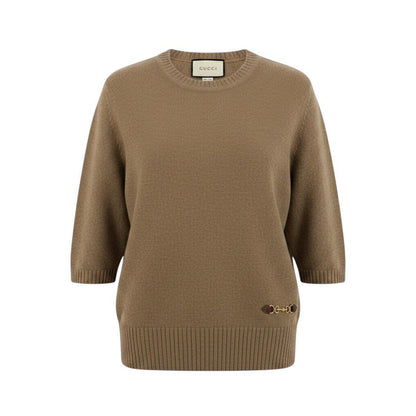 Gucci Cashmere Knit Sweater Horsebit Half Sleeve Beige L