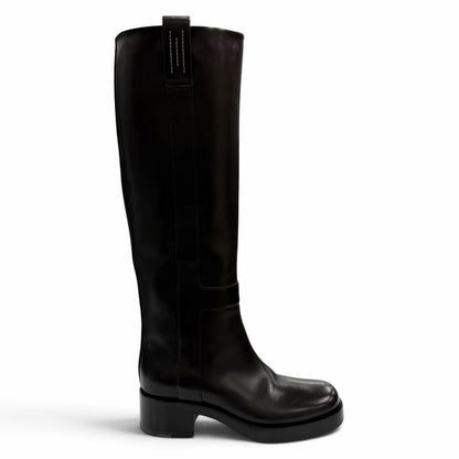 Hermes Horse H Design Leather Long Boots Black — view 6