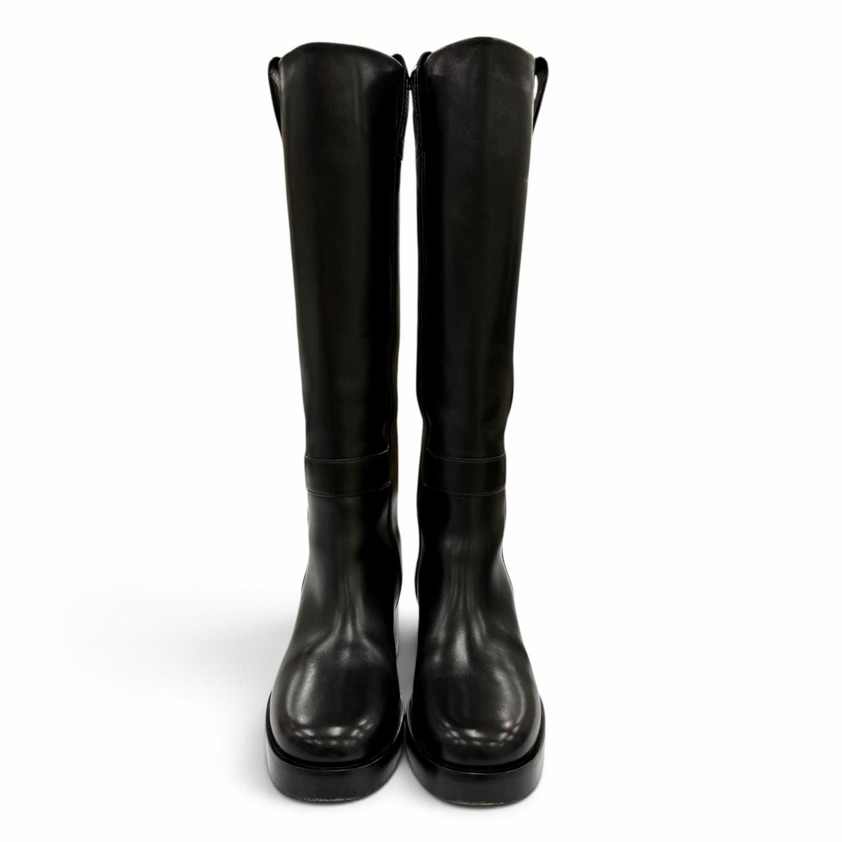 Hermes Horse H Design Leather Long Boots Black — view 3
