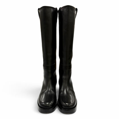Hermes Horse H Design Leather Long Boots Black — view 3