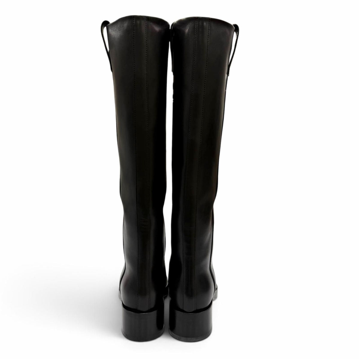 Hermes Horse H Design Leather Long Boots Black — view 2