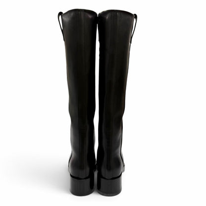 Hermes Horse H Design Leather Long Boots Black — view 2