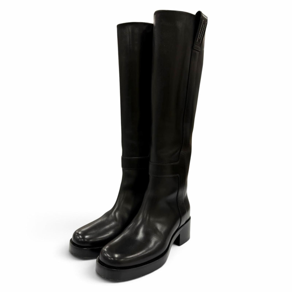 Hermes Horse H Design Leather Long Boots Black