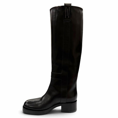 Hermes Horse H Design Leather Long Boots Black — view 5