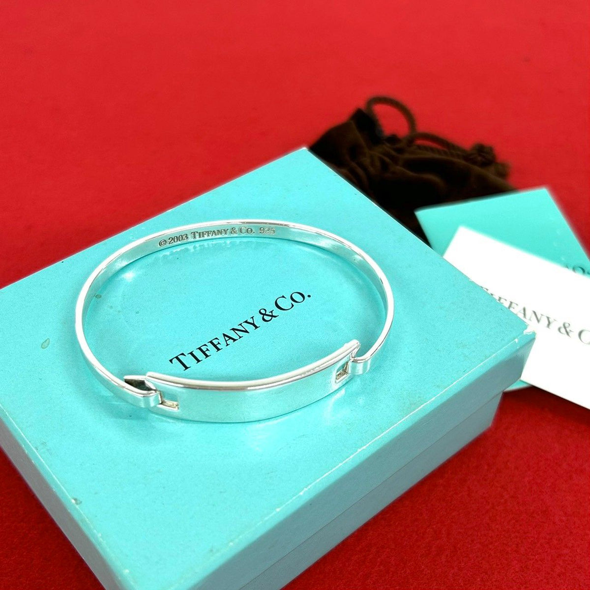 Tiffany & Co Rectangle ID Plate Bangle 925 Sterling Silver Bracelet